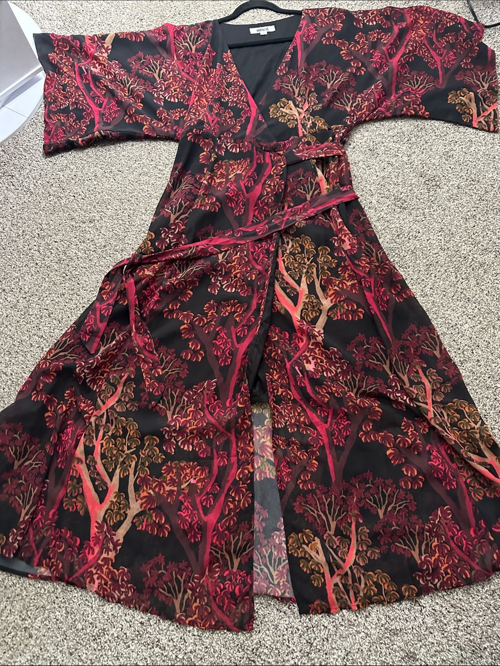 Mixed Women's Burgundy & Black Floral Wrap Long Dress size L - Picture 11 of 16